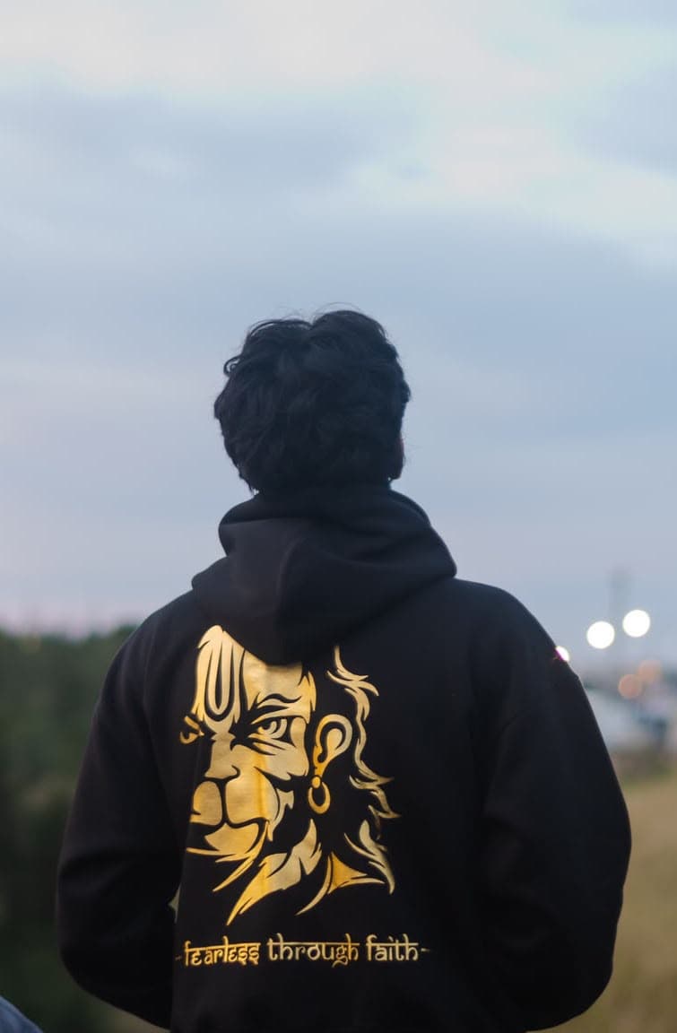 Hanuman Hoodie — black, model wearing